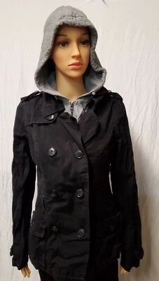 Maurices Women’s Hooded Front Pockets Lightweight Pea Coat Black/Gray Size M - Image 1 of 4