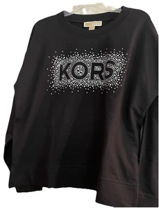 Michael Kors Women's Top Black/Silver Color Rhinestone Sz L MSRP $110 NWT - Picture 1 of 8