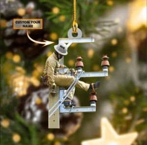 Lineman Acrylic Ornament Flat 2D Acrylic Ornament Christmas Gift Decoration Xmas - Picture 1 of 3