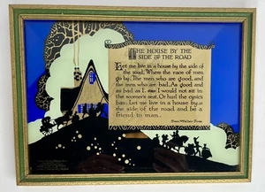Atq Art Deco REVERSE PAINTING ON GLASS Buzza Motto House By Side of Road Foss - Picture 1 of 15