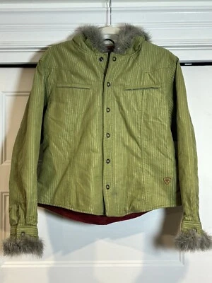 Jaqueta feminina Ariat de veludo com capuz acabamento de pele sintética G grande verde limão faroeste - Imagem 1 de 4