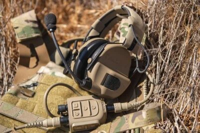 NWOT FALCOM MILITARY RADIO TACTICAL HEADSET USMC ARMY COMMS w. PTT CONTROL UNIT - Image 1 of 4