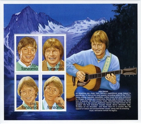 Tanzania 1998 - John Denver 1970's American Folk Music Hero Stamp- Sheetlet of 4 Cover