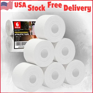 White Athletic Sports Tape, Strong Sticky Wrist Ankle Tape 1.5"×30' Roll 6 Pack - Picture 1 of 12