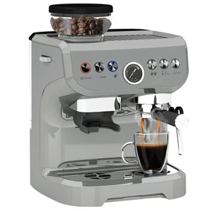 Máquina de café espresso HOMCOM, molinillo de frijoles y varita de vapor, presión de 15 bares, plateada. - Imagen 1 de 12