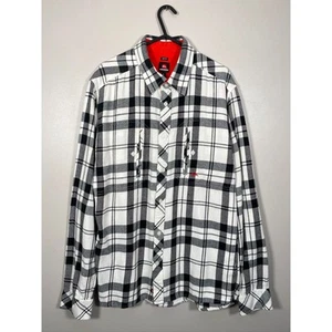Quiksilver Flannel Shirt Plaid Black White Pockets Embroidered Surf Size Large - Picture 1 of 20