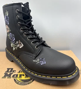 DR MARTENS BLACK 1460 VONDA FLORAL GENIX NAPPA LEATHER BOOTS SIZE UK 8  EU 42 - Picture 1 of 8