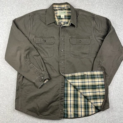 LL Bean Hurricane Flannel Lined Button Shirt Shacket Large Mens Grey Jacket - Image 1 of 4