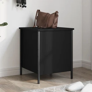 Storage Bench Black 40x42.5x50cm Engineered Wood & Metal Compact Seat with Shelf - Picture 1 of 10