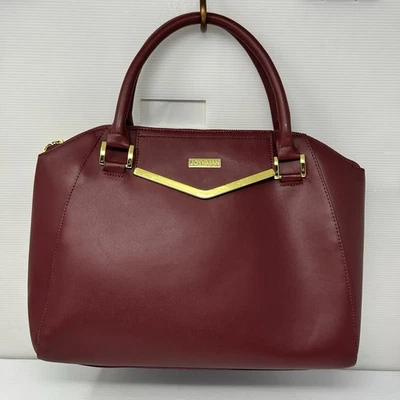 Joy + Iman Leather Burgundy Handbag w/ Gold Brass Hardware & Zip Closure  - Image 1 of 4