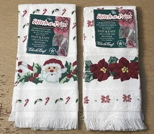 Vintage NOS Charles Craft Stitch A Print vorgedrucktes Design Weihnachten Handtuch Menge 2 - Bild 1 von 13