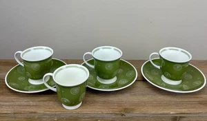Susie Cooper Bone China Set of 4 Teacups & 3 Saucers, Ivory/Cream Spiral Vintage - Picture 1 of 15