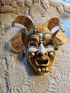 Vintage*Handmade* Sheet Music*Hanging Wall Mask*Jester WIth Bells* - Picture 1 of 24