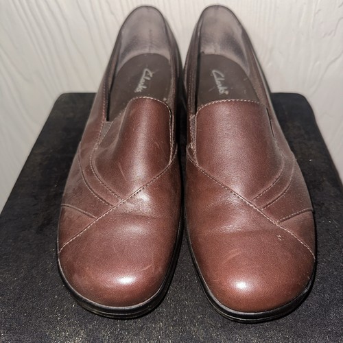 Nuovi mocassini casual Clarks Blackberry #84610 donna pelle marrone slip on 10M