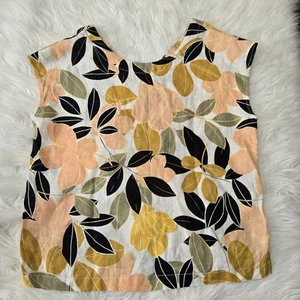 RACHEL ZOE Floral Linen Blouse Medium Bold Modern Print Button Back Pink Green - Picture 1 of 7