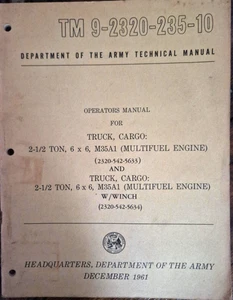 TM9-2320-235-10 M35A1 2-1/2 Ton Truck Cargo 1961 Operators Maintenance book Army - Picture 1 of 1