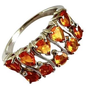 9ct White Gold Ring Orange Gemstone Double Row Dress Ring Full Hallmark Size N - Picture 1 of 24