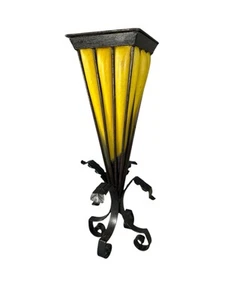 Jarrón italiano Art Deco de piso de vidrio soplado metal amarillo inusual vintage mediados de siglo - Imagen 1 de 12