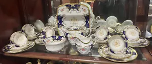 Stunning Complete Antique Coalport Batwing Blue Tea Set - Picture 1 of 6