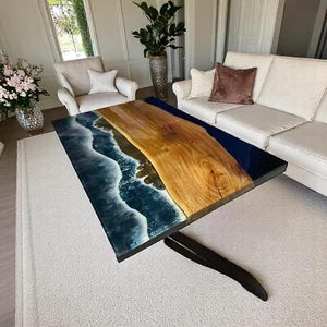 48"x30" Custom Order Ocean Wave River Beach Dining Table Wood Hallway Furniture - Picture 1 of 10