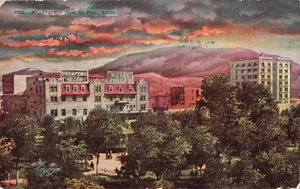 Postal de colección de El Paso Texas, Mount Franklin, Crawford Theater, Hotel Angelus - Imagen 1 de 2