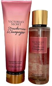 Victorias Secret Strawberries And Champagne Body Mist & Body Lotion 2pc Set New - Picture 1 of 4