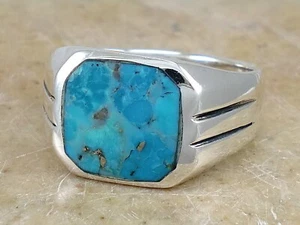 HIGH POLISH .925 STERLING SILVER MEN'S TURQUOISE RING size 11 style# r2550 - Picture 1 of 3