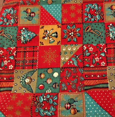 VTG Christmas Cheater Quilt Green Red Gold Patchwork Joan Kessler 4 Concord BTFQ - Image 1 of 4