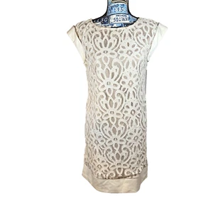 Jessica Howard Lace Women's White/Beige Size 6 Overlay Scalloped Sheath Dress - Picture 1 of 13