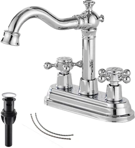 Chrome Bathroom Faucet 2 Handles 4 Inches Centerset RV Bathroom Vanity Faucet w - Picture 1 of 9