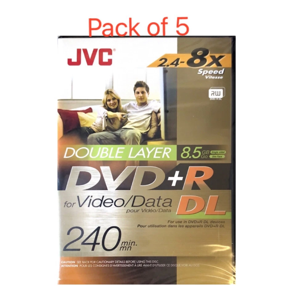 5x JVC DVD+R DL Dual Double Layer 8.5GB Disc 8x 240 mins In Video Hard  Case - Image 1 of 1