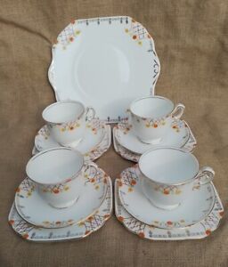 Stanley fine bone china 4 Trios With Cake Plate And Bowl.