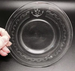 Vintage Etched Glass Navy Anchor w/ Flower 6" Dessert Plates; Set of 3 (FR15) - Picture 1 of 4