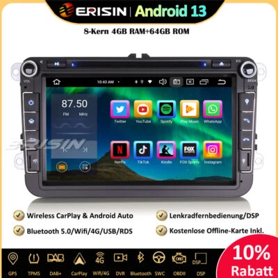 8" Android 13 DAB+Autoradio GPS 64GB Für VW Passat Polo Golf 5/6 Tiguan Eos Seat - Bild 1 von 4