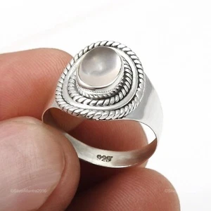 Rose Quartz Gemstone Daughter Birthday Cocktail Statement Ring 925 Silver Size P - Picture 1 of 10