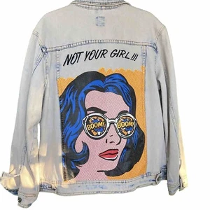 Boom Boom Jeans BBJ Jean Denim Jacket LA Comic Retro Size Small Women Pop Art - Picture 1 of 9