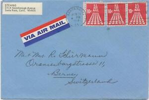 USA 1968 10 C Stars strip of 3 VF Air Mail cover slogan „SANTA ROSA, / CA / LAW 