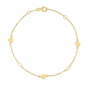 14kt Solid Yellow Gold Fresh Water Pearl Clover Bracelet #B13 - Picture 1 of 2