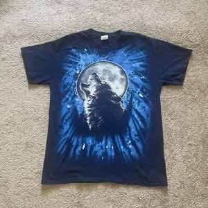 Camiseta Howling Wolf Luna Llena Camiseta Azul Mediana Años 90 Estilo Gráfico Naturaleza - Imagen 1 de 3