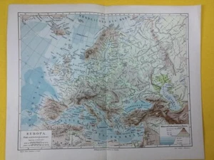 1902 Europe Continent Map River Mountain Antique Systems ORIG 11.5 x 9" C19-4 - Picture 1 of 3