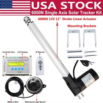 12V LCD Solar Tracker Single Axis Kit W/ 6000...
