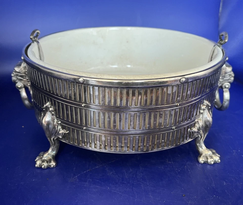 Cuenco de plata Meriden de la época victoriana con inserto de porcelana Foto 1 de 4
