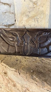 Rare Long 17th Century Oak Carved Panel 2 Mythical Sea Creatures Fork Tongues - Bild 1 von 18