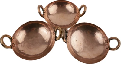 3 Hammered Copper Stainless Brass Karahi Bowls - Fast Ship! - Image 1 of 4