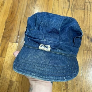 Vintage LEE Denim Engineer Hat Cap Dark Blue Sanforized 50s 60s Conductor S/M - Picture 1 of 7