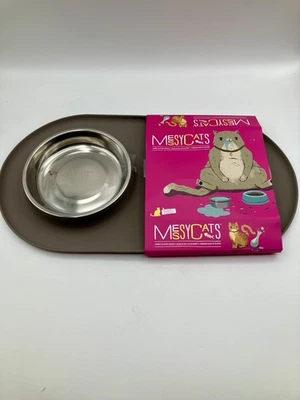 Alimentador doble de silicona para gatos desordenados con cuencos de acero inoxidable antideslizante NUEVO Foto 1 de 4