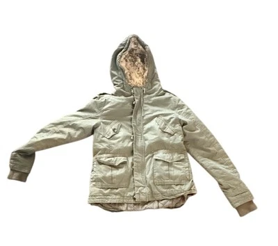 Chaqueta Abrigo Militar Buffalo by David Bitton Verde Oliva Talla Pequeña S Sudadera con Capucha Piel Foto 1 de 4