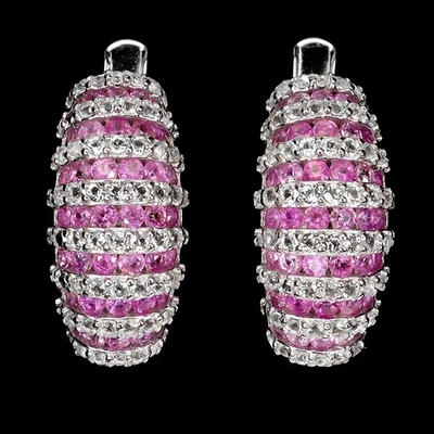 Pendientes de plata de ley 925 zafiro rosa redondo corte diamante topacio piedras preciosas Foto 1 de 4