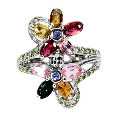 925 Sterlingsilber Ring Oval Turmalin Tansanit Natürlicher Edelstein Schmuck Sz - Bild 1 von 4