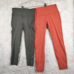 Bundle Of 2 Sz 6 Lululemon Leggings Green Crop Tight & Orange Wunder Under - Picture 1 of 16